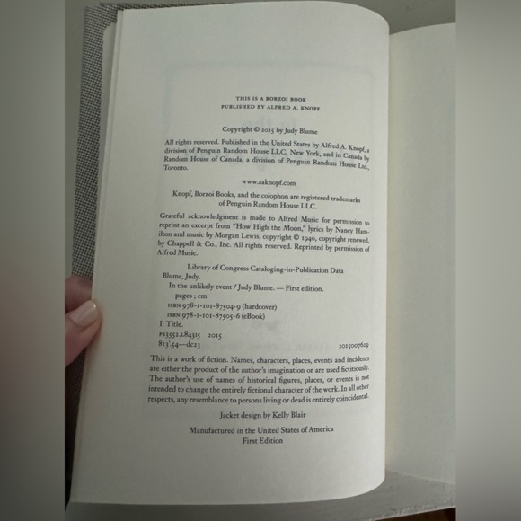In the Unlikely Event Judy Blume First Edition Hardcover Signed Copy - Picture 5 of 7